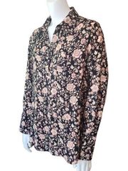 Pleione Black, Tan, & Pink Floral Blouse (S)