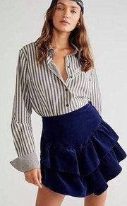 Mother Navy Cotton The Ruffle Tiered Corduroy Mini Skirt Blueprint 28