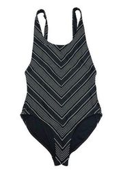 Athleta Black Chevron Striped Scoop Back Bikini One Piece Swimsuit Size 32B/C