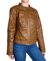 Carmel Brown Faux Leather Biker Motorcycle Jacket