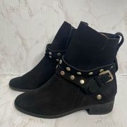 See by Chloe Boots Studded Janis Suede Leather Moto Boots Black Size 36.5