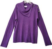Liz Claiborne Women Sweater Size M Purple Preppy Cowl Classic Long Sleeve Knit