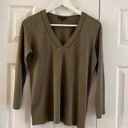 Massimo Dutti Olive Green Crochet V Neck 3/4