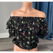 Self Esteem Black Floral Ruffle Off the Shoulder Top S Blouse M10