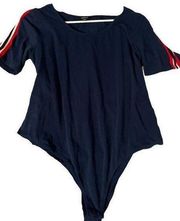 Ambiance Navy Blue Striped Short Sleeve Plus Size Bodysuit