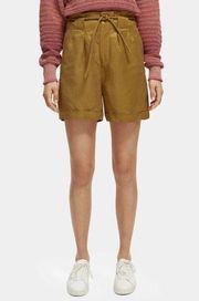 Scotch & Soda Women's Brown High Rise Belted Shorts Linen Blend Pockets XS NWOT