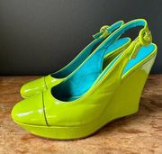 Alice + Olivia Aidan Neon Green Slingback Wedges Size 6.5