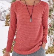 Sundance Evermore Everly Waffle Knit Long Sleeve Tee in Guava Size Small