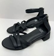 Eileen Fisher Sandals Size 5.5 Black Leather Open Toe Ankle Strap Block Heel