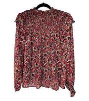 Ophelia Roe Pink Dainty Busy Floral Smock Ruffle Blouse