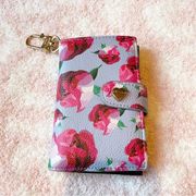 Blue Pink Floral Key Chain Card Holder Wallet
