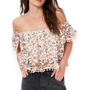 Tularosa Revolve Amelia Rainbow Lace Off The Shoulder Boho Crochet Crop Top XS