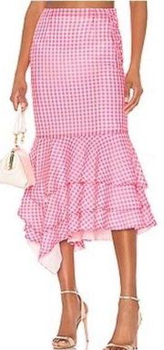 Revolve x NBD Pink Squared Checkered Asymmetrical Skirt