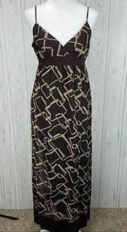 Guess brown and gold geometric patterned maxi dress size medium.