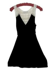 Ocean Drive Black Empire Waist Mini Dress Embroidered Panel Medium