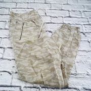 Athleta Cabo Tide Linen Jogger Pants Neutral Camo Size 10 Drawstring Pockets