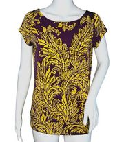 The Limited Shirt Womens Small Purple Yellow Scroll Print Slinky Office Casual