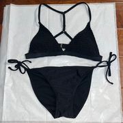 Black Bikini Set with gold detailing. Tie bottoms adjustable top