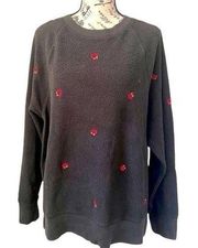 Victoria’s Secret black and red rose fleece sweater Sherpa sweater pullover