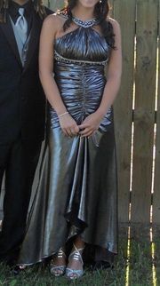 Metallic Silver Prom Dress