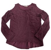 Elan Sweater Womens Medium Purple Cold Shoulder Raw Hem Scoop Neck Pullover Knit