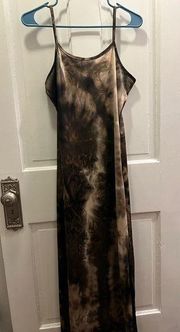 Vintage  Brown Satin Tie Die Slip Dress