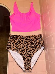 SheIn Pink High Waisted Leopard Print Bikini