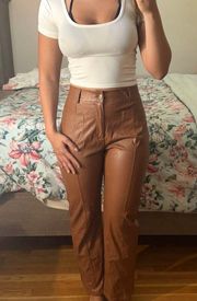 faux large brown leather pants