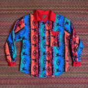 VTG OZARK MOUNTAIN WESTERN COWBOY TRIBAL PRINT BUTTON UP SHIRT