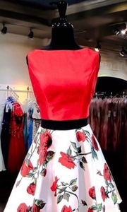 Red And Floral Two Peice Homecoming Dress