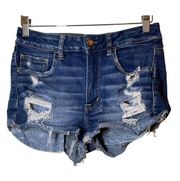 American Eagle  Hi Rise Shortie Cut off Destroyed ripped Jean Shorts  6