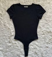 Bodysuit Crewneck Thong Short Sleeve Cotton-Blend True Black S NWT New