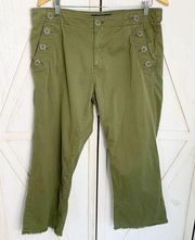 Sanctuary Standard Surplus Pants Womens 32 Green Button Cropped Casual Raw Hem