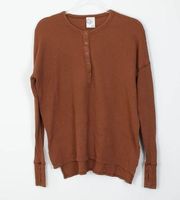 Aerie Offline By  Brown Waffle Long Sleeve Henley T-Shirt Womens Size XS