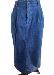 Vintage 90s LIZSPORT Midi Length Pencil Blue Denim Jean Skirt Size 10