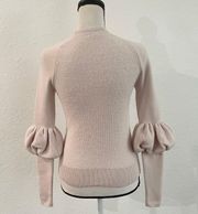 Women’s Scoop Neck Pink Puff Sleeve Merino Wool Sweater in a Size XS