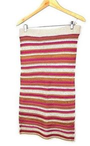 NEW Urban Outfitters Lush Knit Crochet Striped Mulit Mauve Midi Skirt Large NWOT