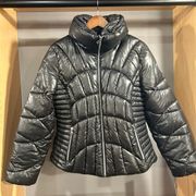 Guess Black Puffer Jacket with Shiny Silver Zippers. NWT. XL.