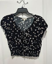 shirred Bottom, Flowered half shirt, Sz M