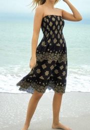 PQ SWIM Black Gold Multi Evie Smocked Eyelet Cover up Dress M