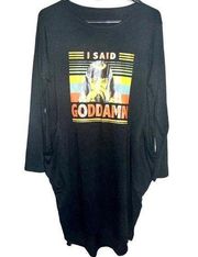 Mia Wallace 'I said Goddamn' Crew Neck Stretch Shirt Dress Black M NWOT