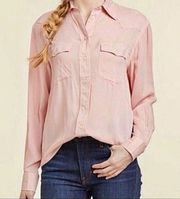 Frye silver pink button down shirt.