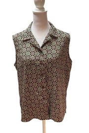 Multi- Color Print Sleeveless Button Down Women's Shirt Size PL