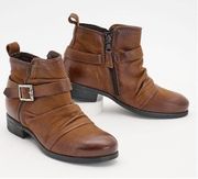 Miz Mooz Wide Width Leather Ankle Boots with Buckle - Suzy - Hazelnut EU 37 NIB