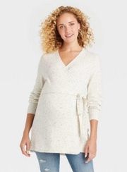 Isabel Maternity Wrap Front tie Sweater long sleeve Cream Size XS Womens