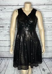 Grace Karin NWT Sz XL Black Sequin Surplice V-Neck Sleeveless Fit & Flare Dress