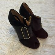 L.A.M.B. Black Suede Leather Peep Toe Pumps