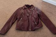 Faux Leather Moto Jacket Maroon