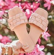 Qupid Blush Pink Braided Leather Strap Flat Slide Sandals Shoes Size 6.5 New