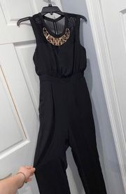 Black Jumpsuit attached Gold Necklace